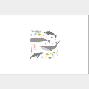 Whales Swimming in the Ocean Posters and Art